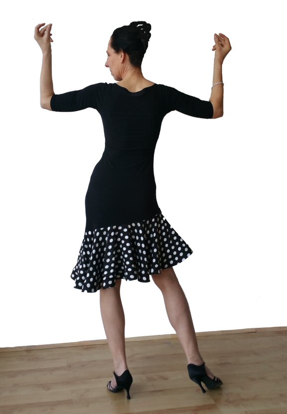 Simple Ballroom/Latin Practice Dress with 3/4 sleeves Black / Polka