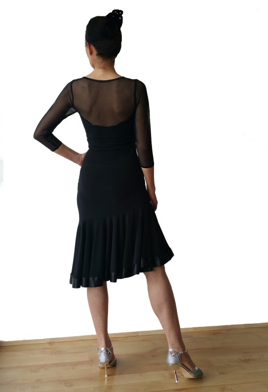 Ballroom/Latin Practice Dress with Mesh and 3/4 sleeves Black or Red