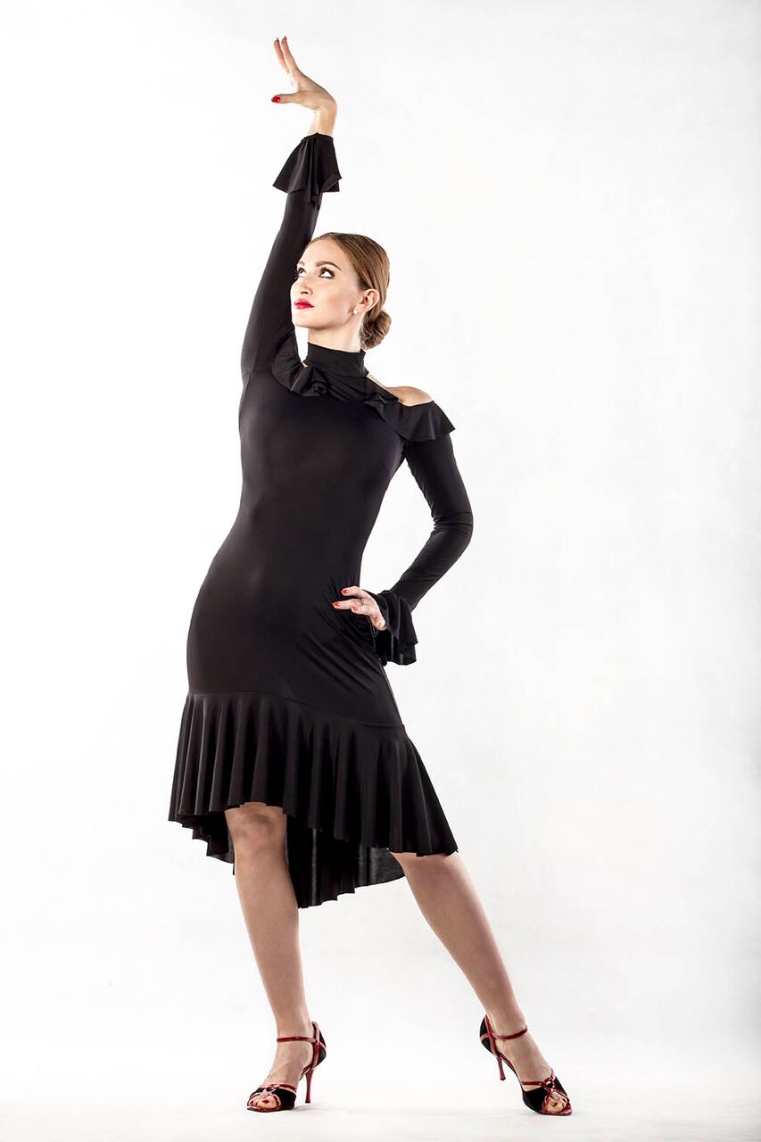 Flamenco Latin Dress - Black | ZEM DancesportUK